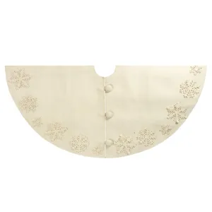 72" Handmade Christmas Tree Skirt in Felt - Tacked Snowflakes on Cream