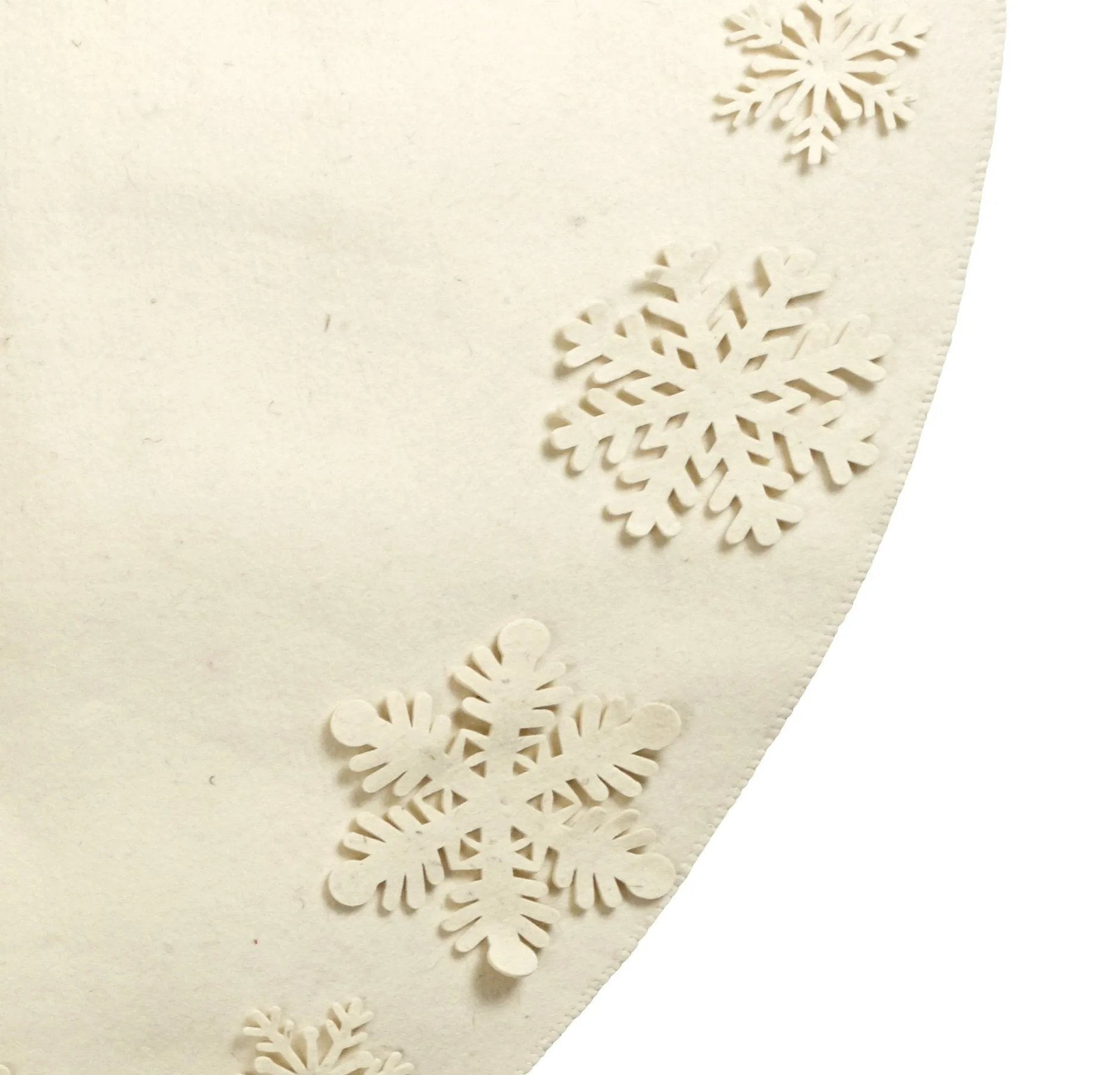 72" Handmade Christmas Tree Skirt in Felt - Tacked Snowflakes on Cream