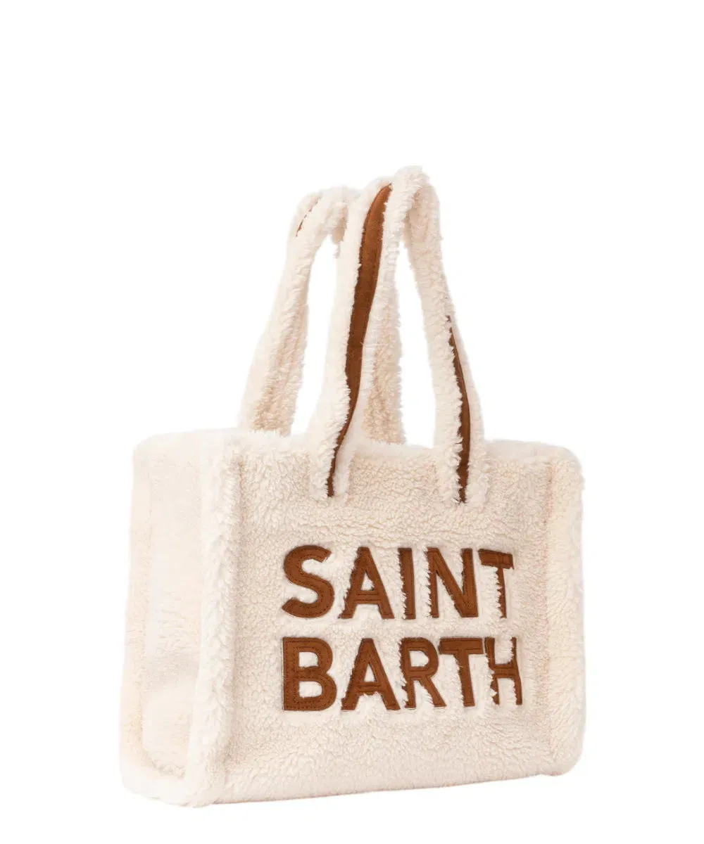 Borsa Piccola Bianca Teddy con Logo Saint Barth e Tracolla