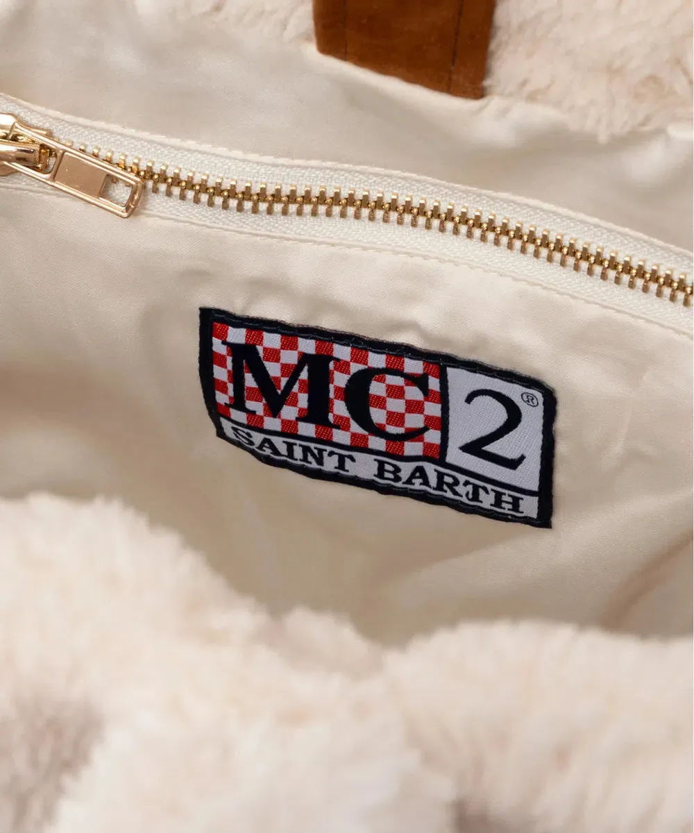 Borsa Piccola Bianca Teddy con Logo Saint Barth e Tracolla
