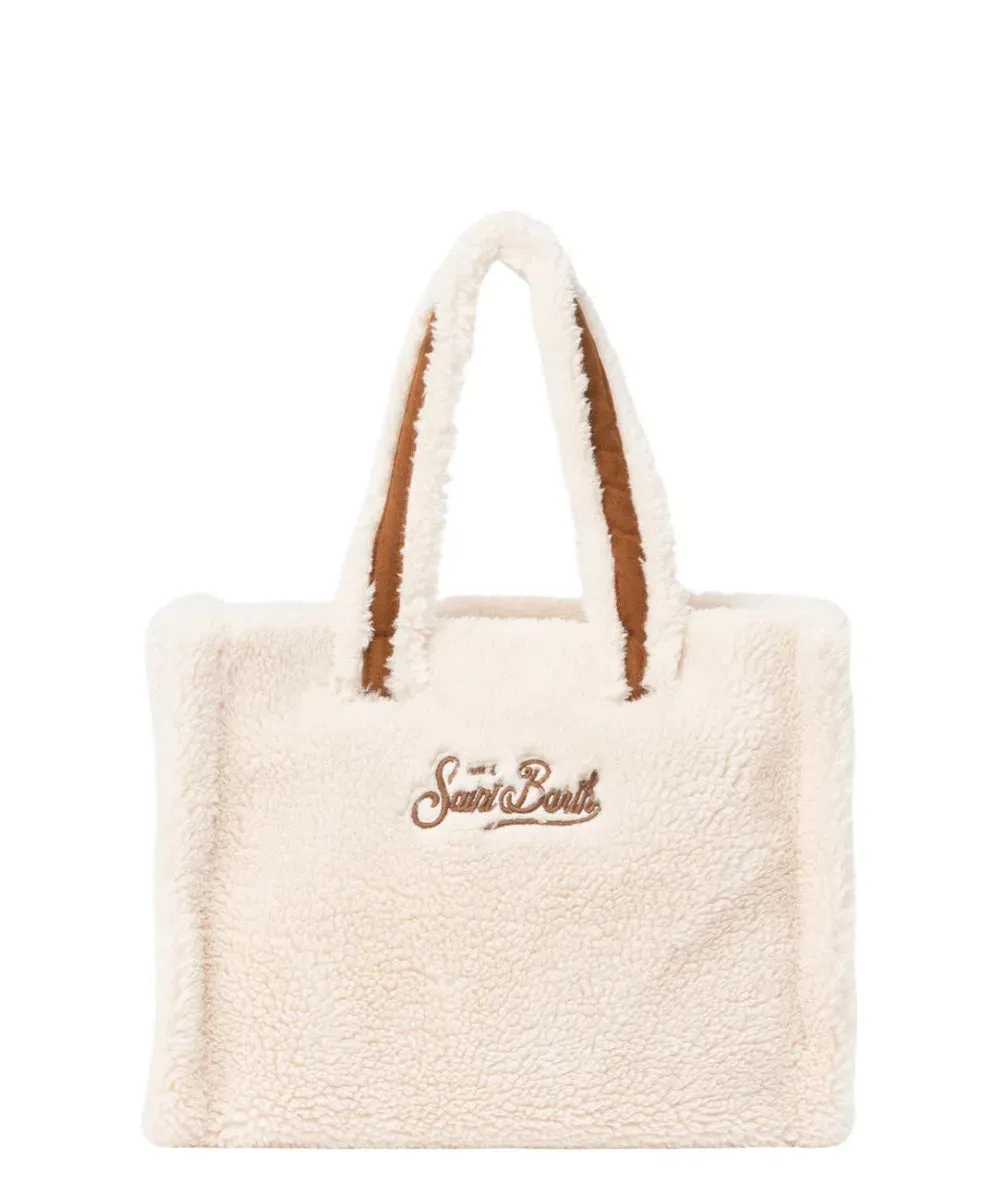 Borsa Piccola Bianca Teddy con Logo Saint Barth e Tracolla