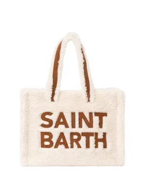 Borsa Piccola Bianca Teddy con Logo Saint Barth e Tracolla