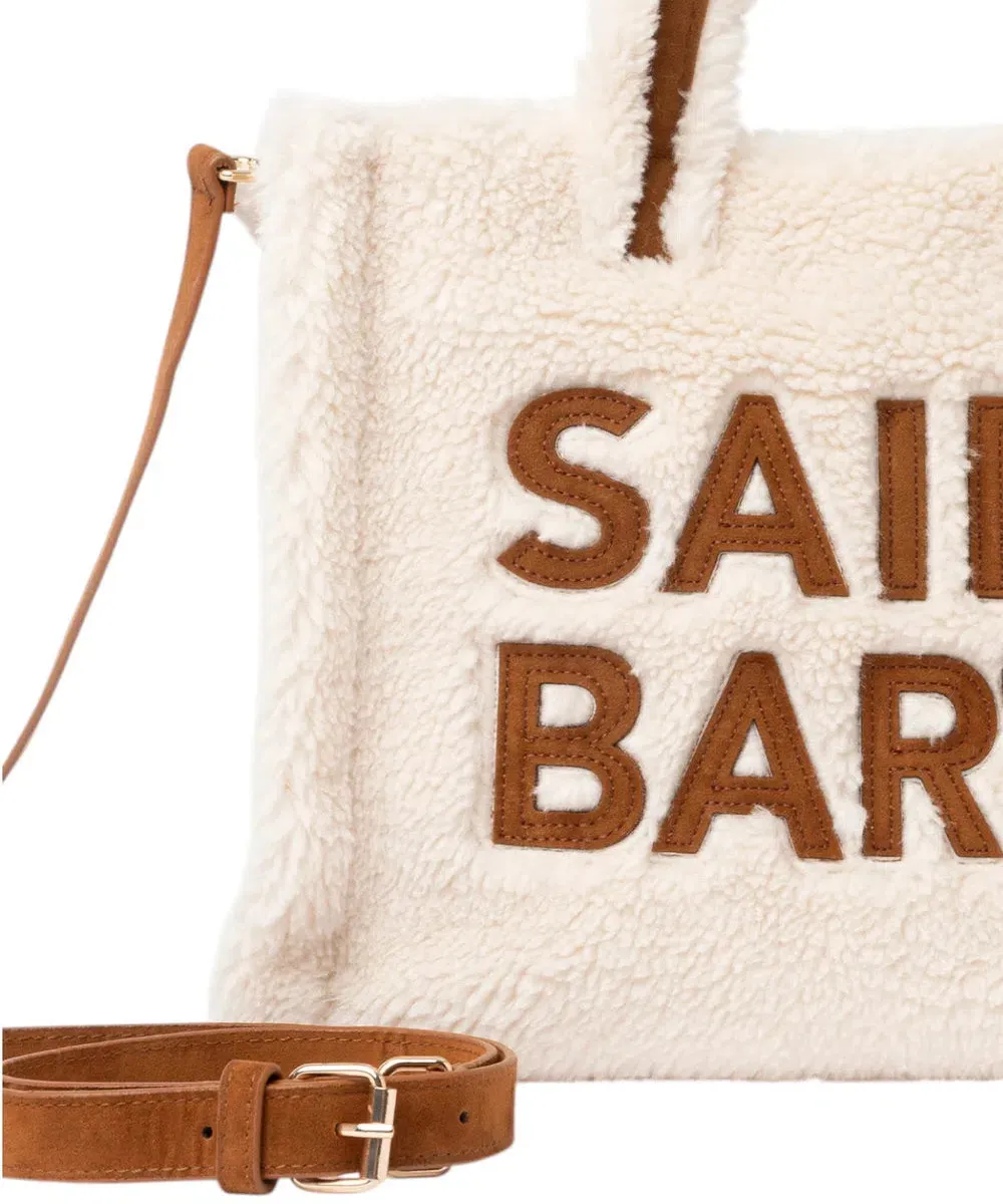 Borsa Piccola Bianca Teddy con Logo Saint Barth e Tracolla
