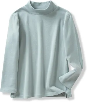 Boys Girls Turtleneck Long Sleeve Soft Cotton Mock Neck Shirt Solid Color Basic Tee Tops, Size 2T-12 Years