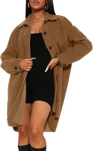 FSHAOES Women's Oversized Fleece Jackets Fuzzy Long Sleeve Open Front Teddy Jackets Sherpa Coat Long Cardigan Outerwear