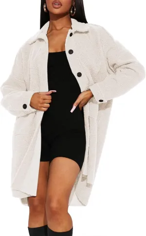 FSHAOES Women's Oversized Fleece Jackets Fuzzy Long Sleeve Open Front Teddy Jackets Sherpa Coat Long Cardigan Outerwear