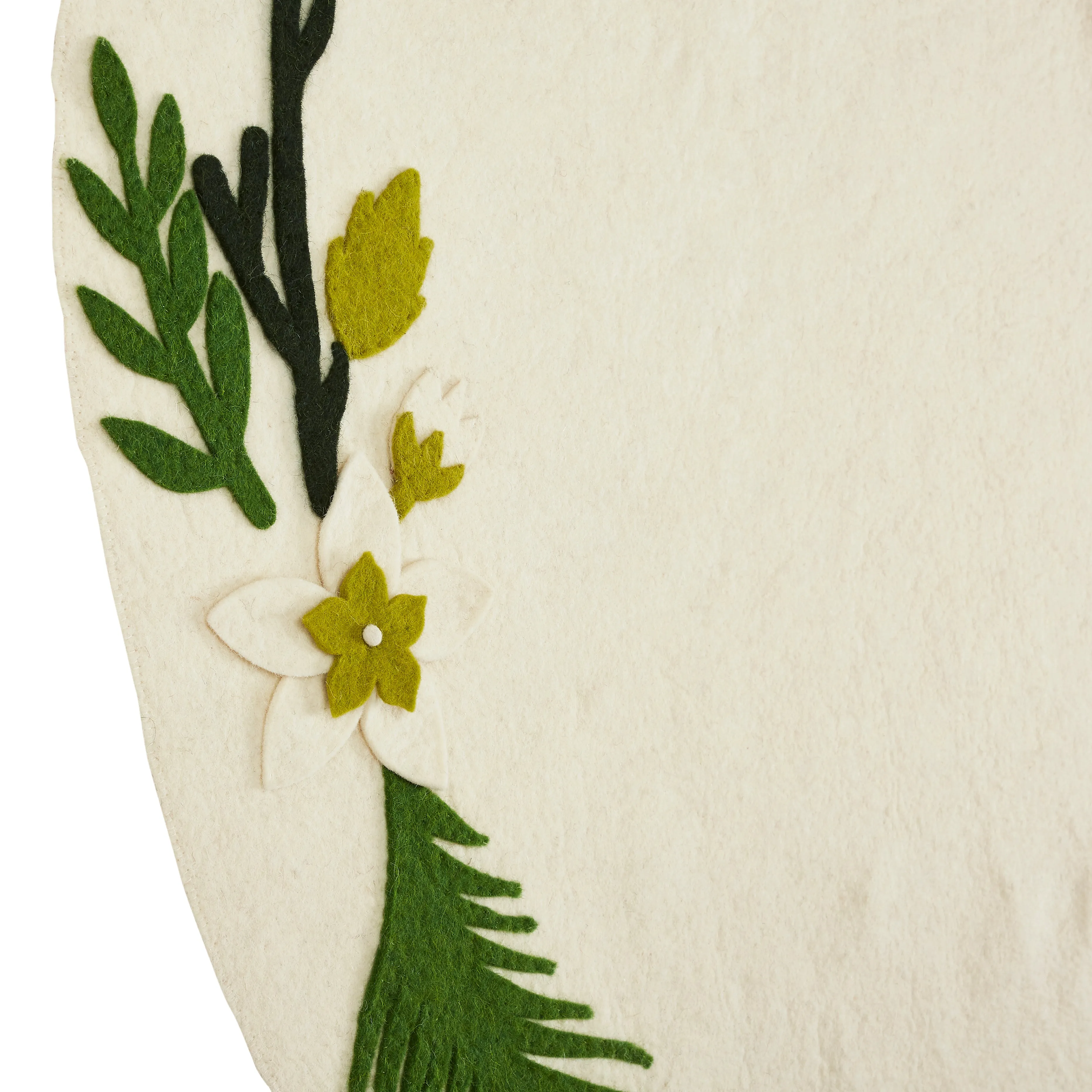 Handmade Christmas Tree Skirt in Felt - Greenery Border on Cream - 36"/60"/72"