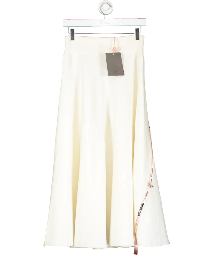 House of CB White Solara Wool Mix Flared Midi Skirt UK M