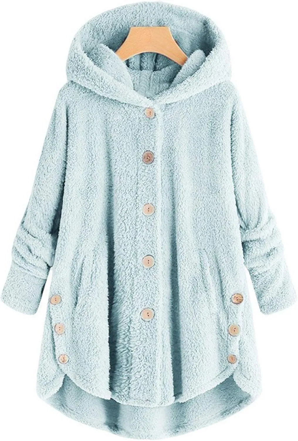 maisdgop Fleece Jacket Women Long Sleeve Sherpa Hooded Coats Winter Fall Warm Fuzzy Jackets Plus Size Button Plush Outerwear