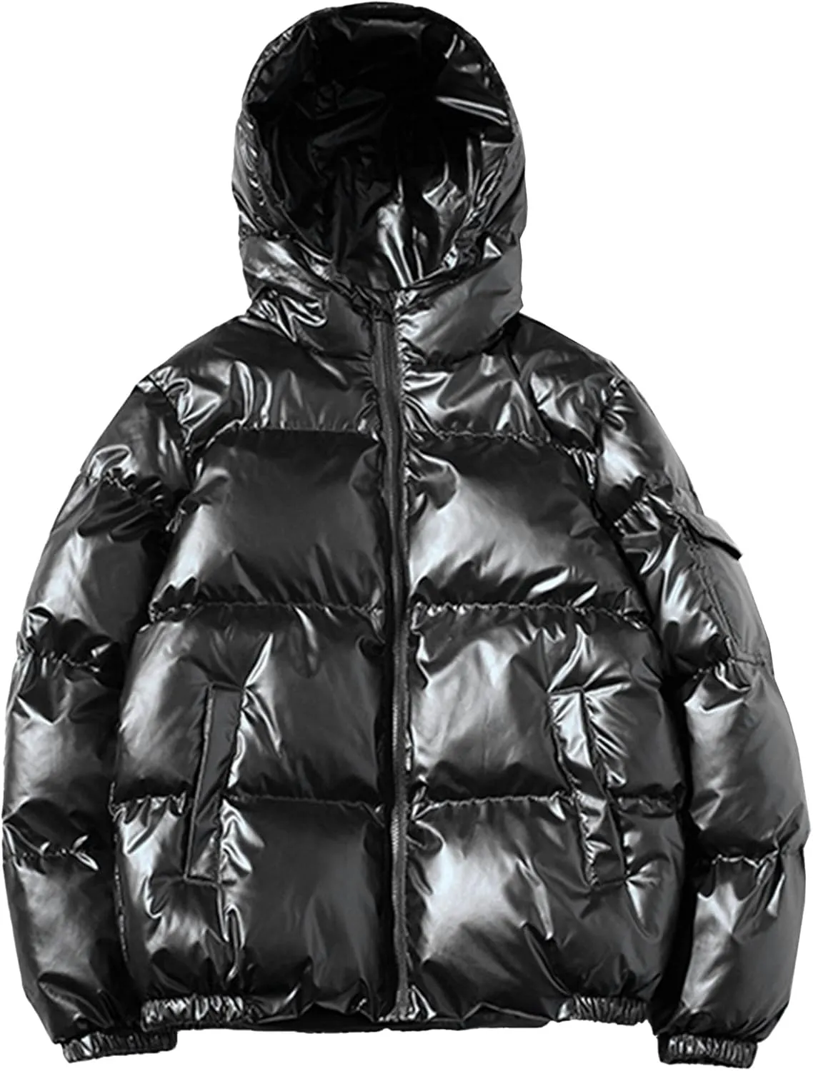 Maiyifu-GJ Men's Metallic Hooded Puffer Jacket Winter Warm Down Jackets Full Zip Alternative Quilted Padded Coat
