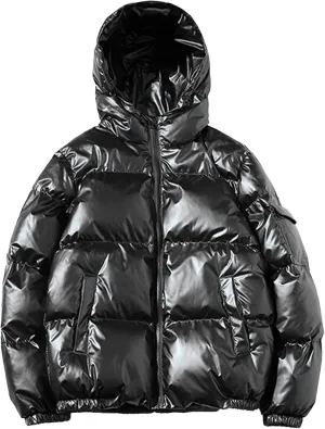 Maiyifu-GJ Men's Metallic Hooded Puffer Jacket Winter Warm Down Jackets Full Zip Alternative Quilted Padded Coat