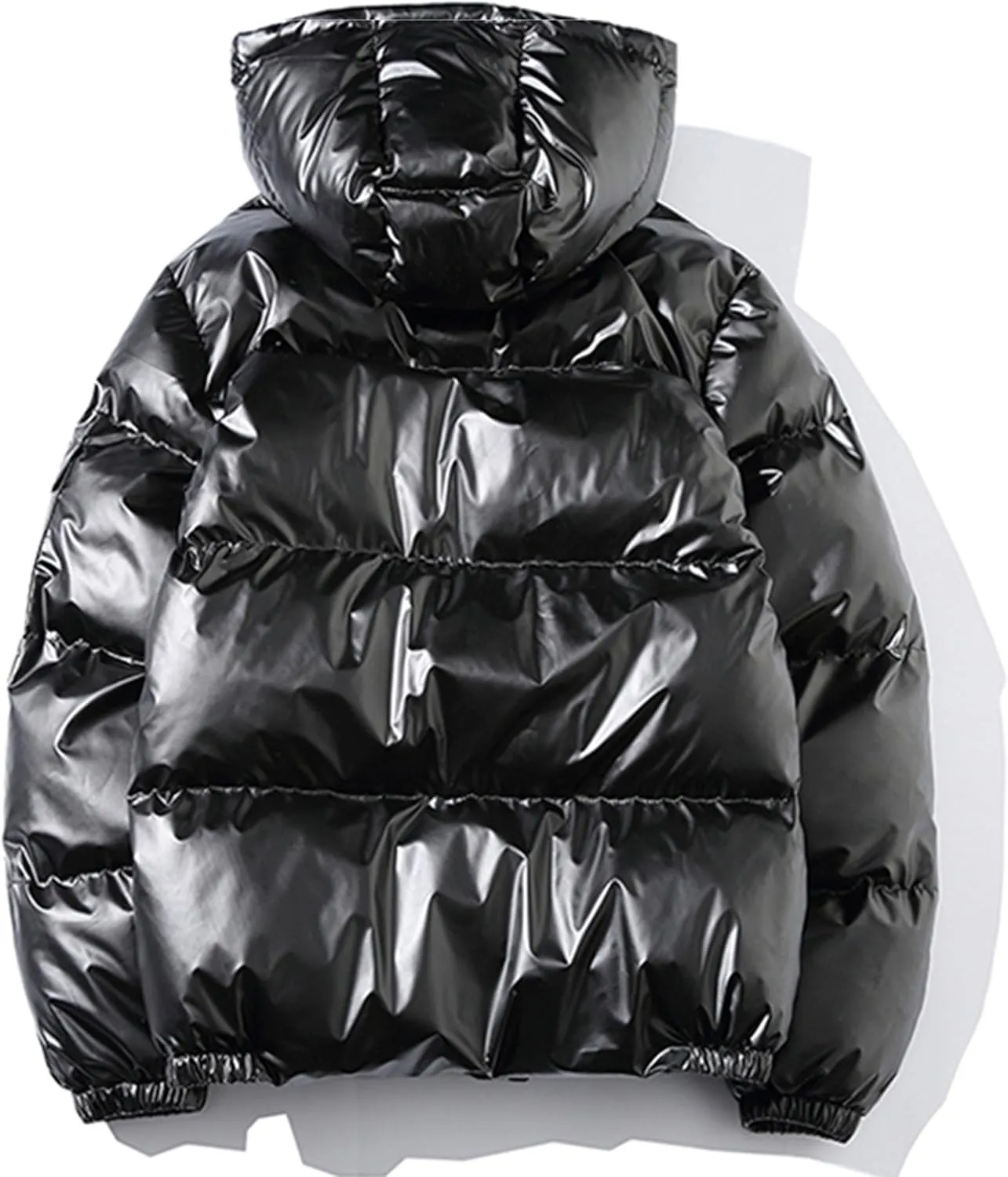 Maiyifu-GJ Men's Metallic Hooded Puffer Jacket Winter Warm Down Jackets Full Zip Alternative Quilted Padded Coat