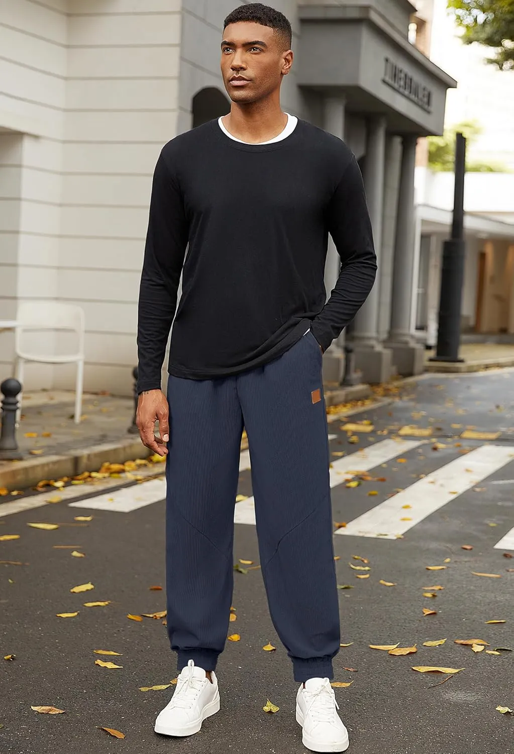 Mens Corduroy Joggers Pants Casual Cargo Pants Drawstring Elastic Waist Baggy Tapered Sweatpants with Pockets