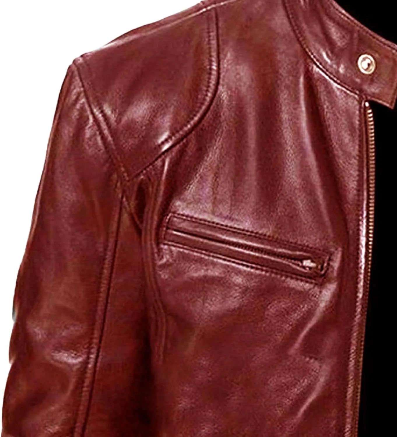 Mens Stand Collar Leather Jacket Casual Biker Motorcycle PU Jackets Slim Fit Motorcyle Lightweight Coat