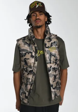 Mens Tiger-Head-Gillet Puffer Jacket - Camo