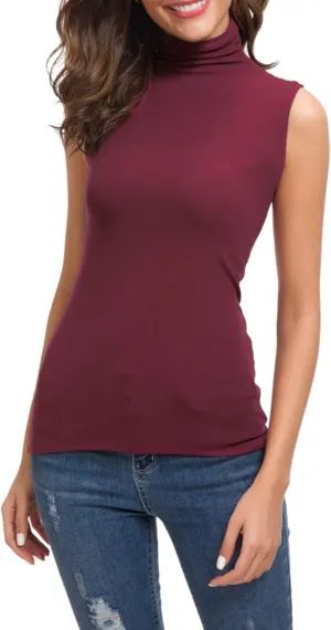 Nasperee Women Sleeveless/Long Sleeve Mock Turtleneck Tank Tops Slim Fit Stretchy Layer Tee Shirts