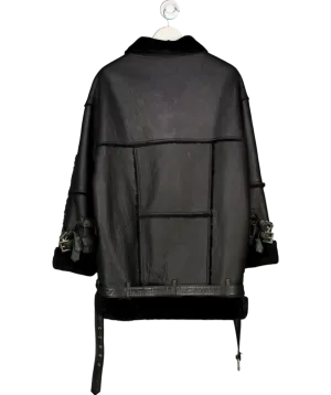 One Teaspoon Black Shearling Buckle Sleeve Aviator Coat UK S