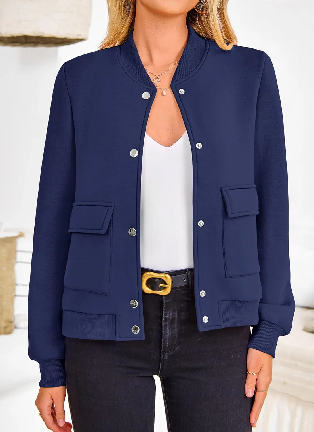 PRETTYGARDEN Women's Bomber Jackets Winter Trendy Varsity Jackets Shackets Button Down Cropped Coats with Pockets