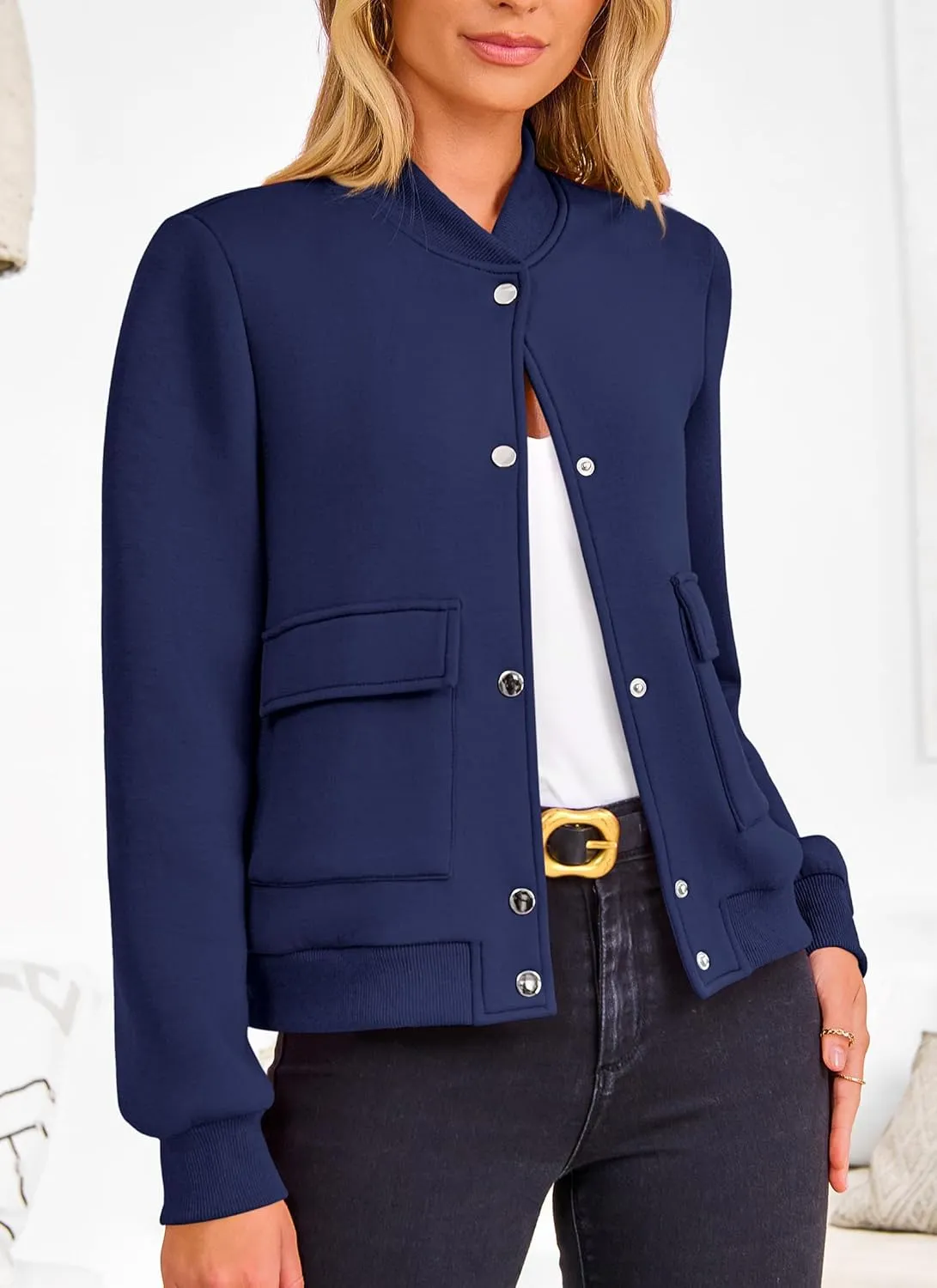 PRETTYGARDEN Women's Bomber Jackets Winter Trendy Varsity Jackets Shackets Button Down Cropped Coats with Pockets