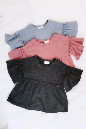 Round Neck Babydoll Ruffled Sleeve Top