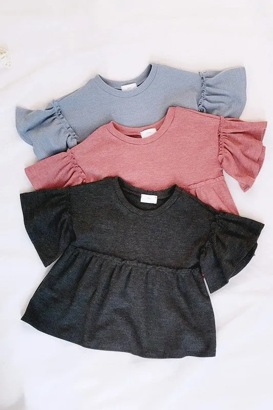 Round Neck Babydoll Ruffled Sleeve Top