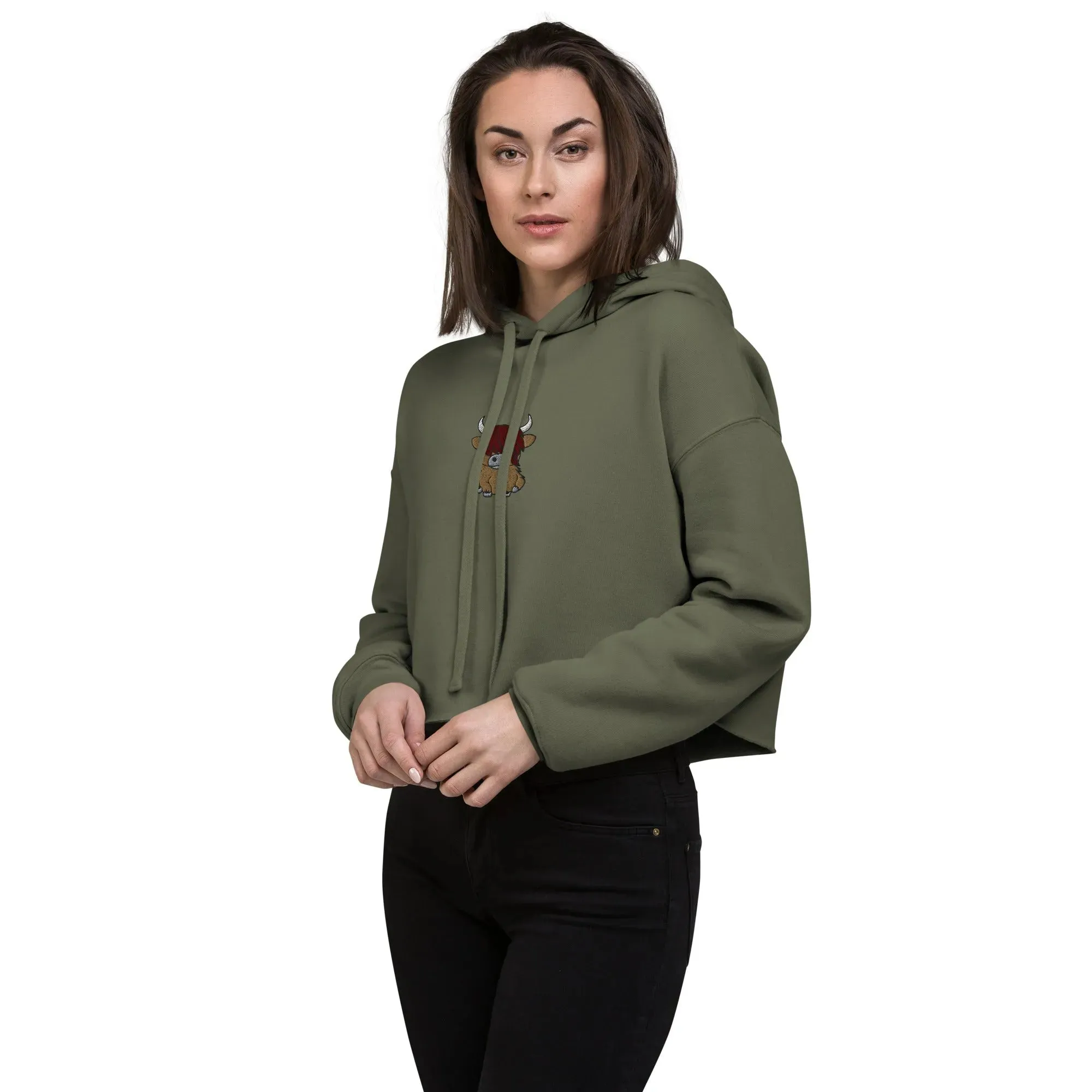 Scottish Highland Cow Embroidered Cropped Hoodie