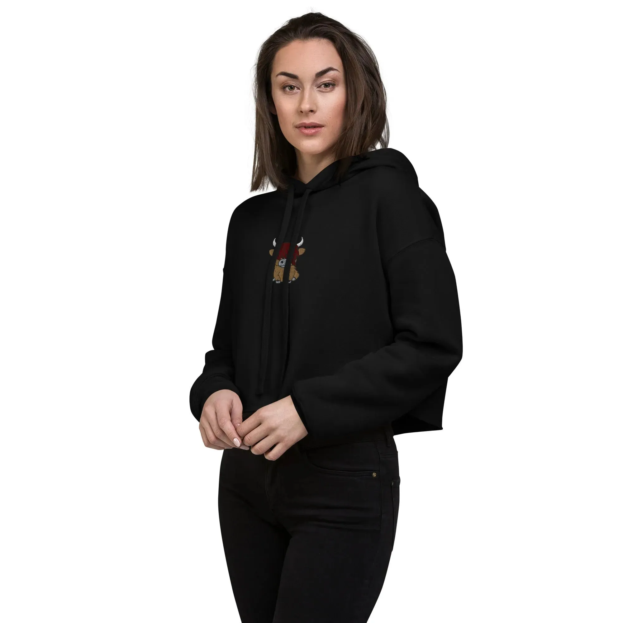 Scottish Highland Cow Embroidered Cropped Hoodie