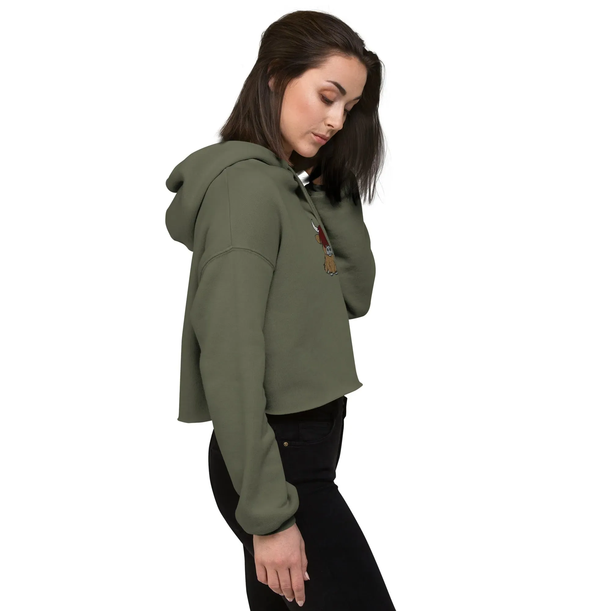 Scottish Highland Cow Embroidered Cropped Hoodie