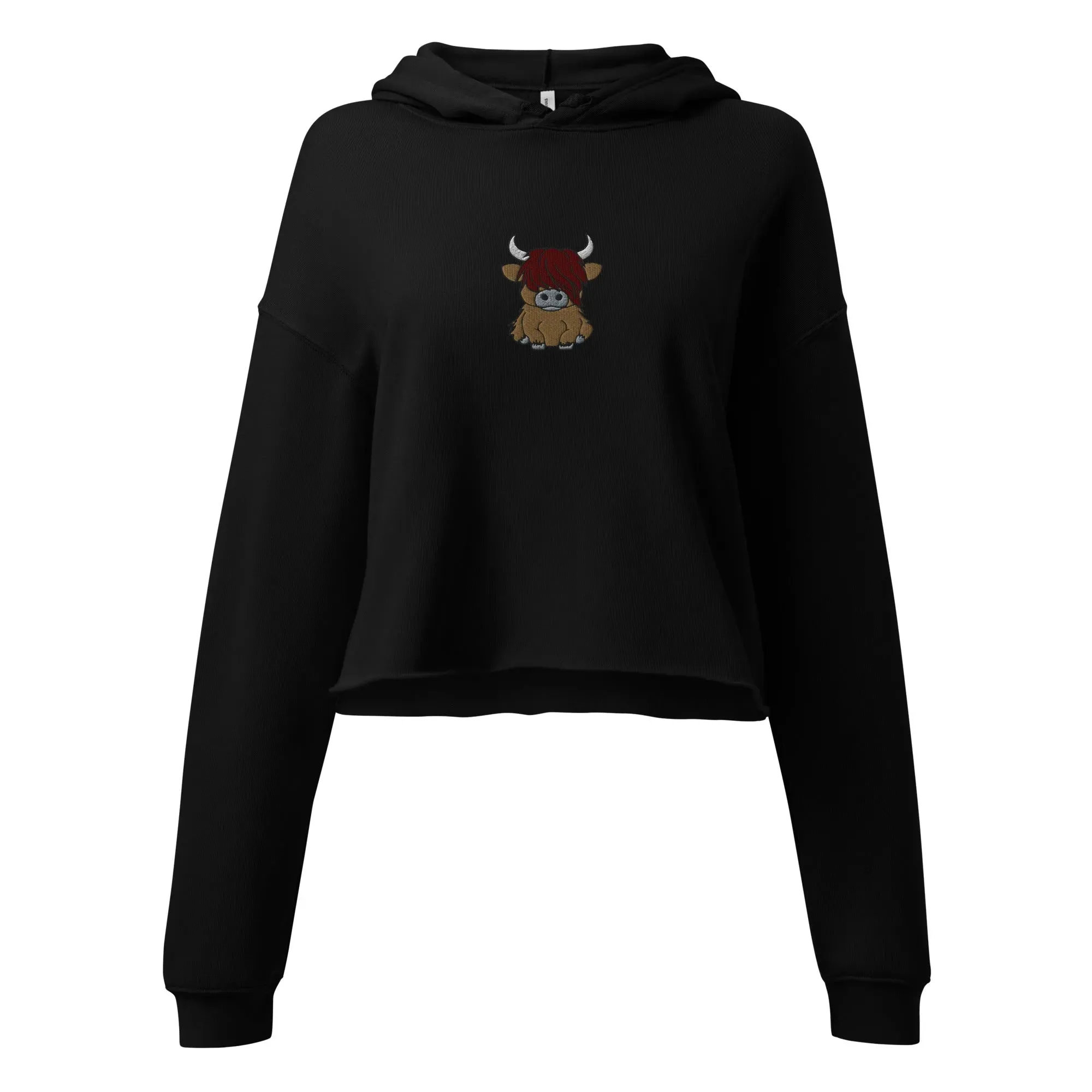 Scottish Highland Cow Embroidered Cropped Hoodie