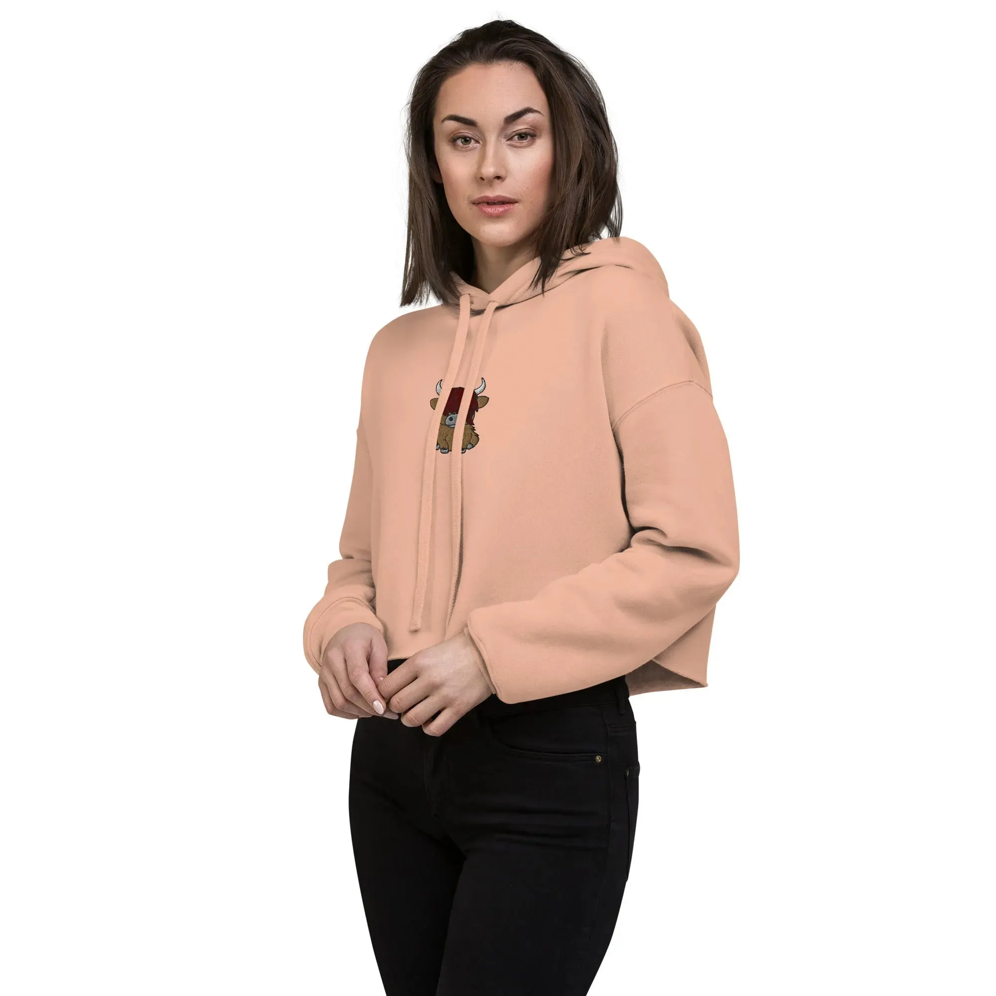 Scottish Highland Cow Embroidered Cropped Hoodie