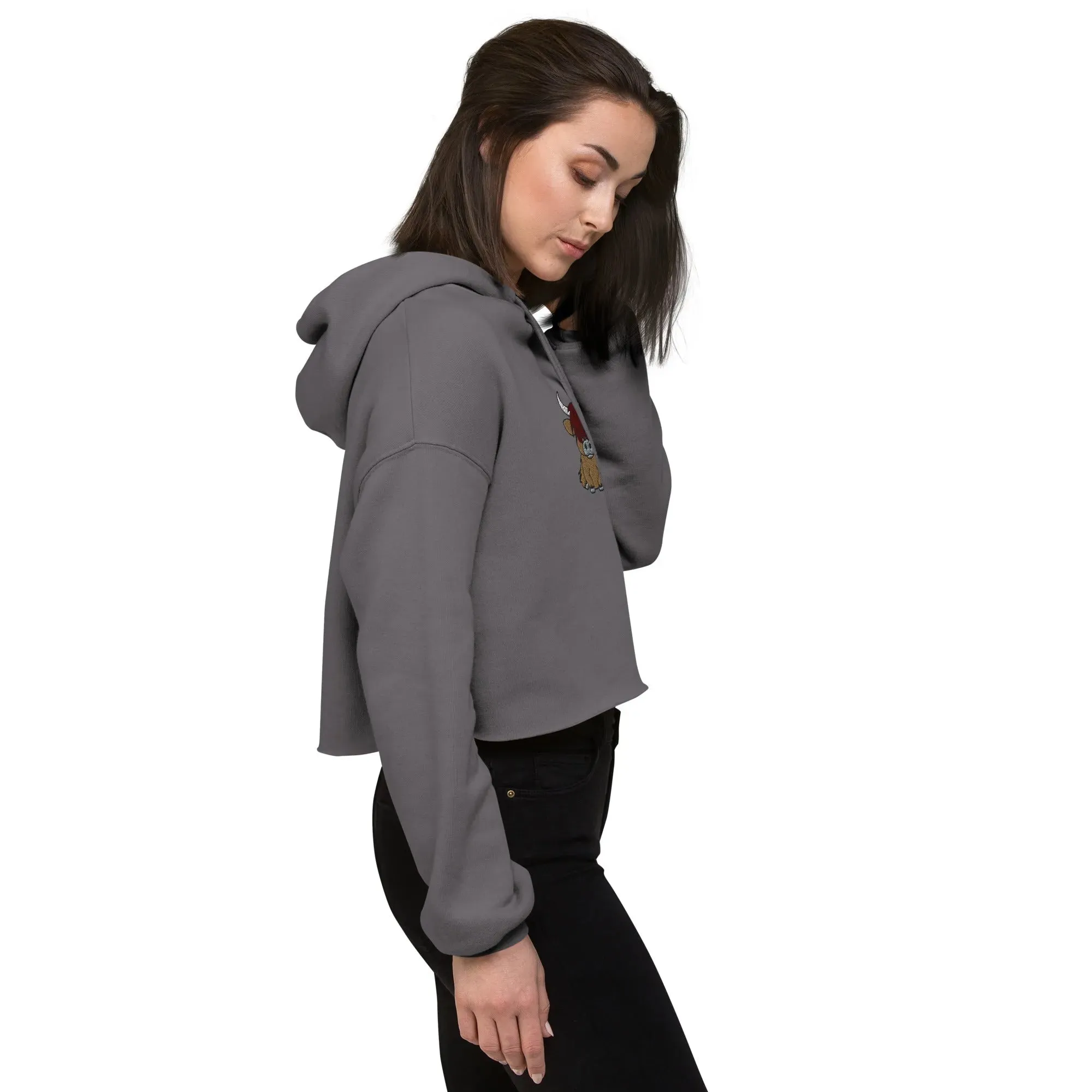Scottish Highland Cow Embroidered Cropped Hoodie