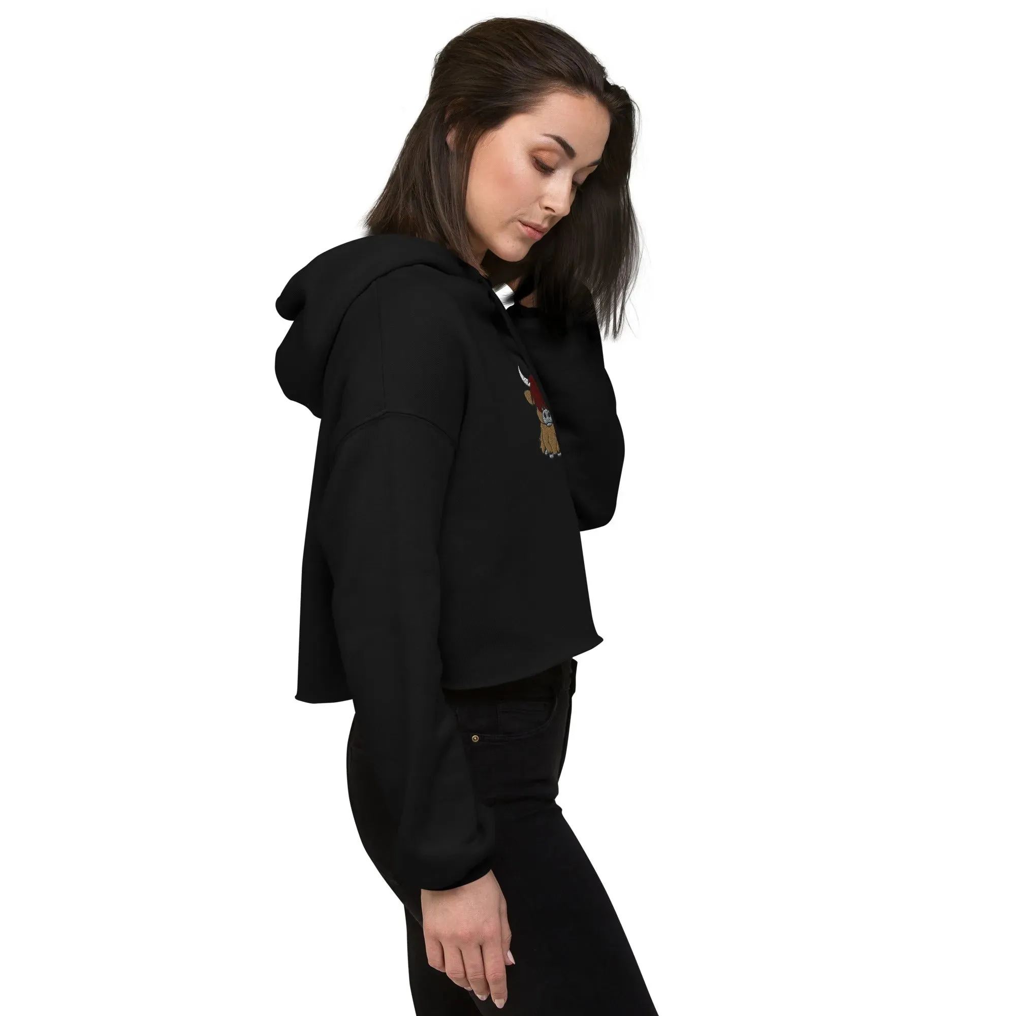 Scottish Highland Cow Embroidered Cropped Hoodie