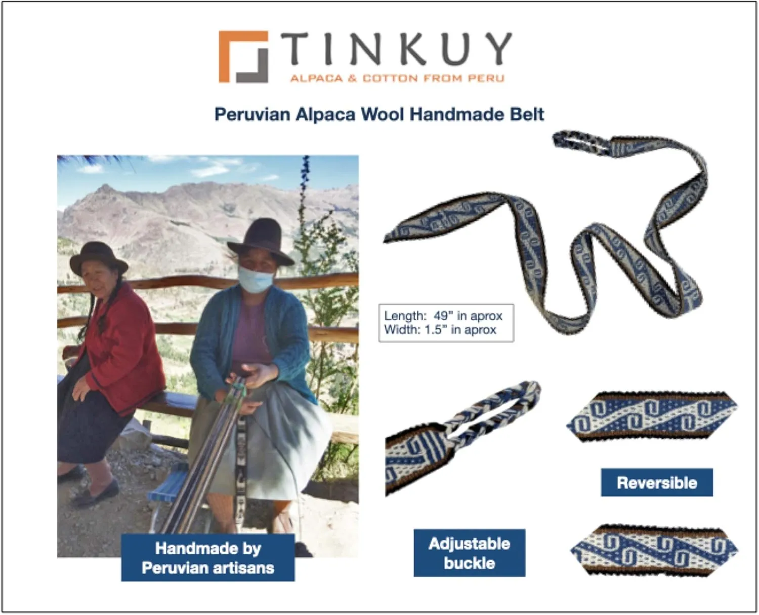 TINKUY PERU Handwoven Womens Adjustable Waist Belt, One Size