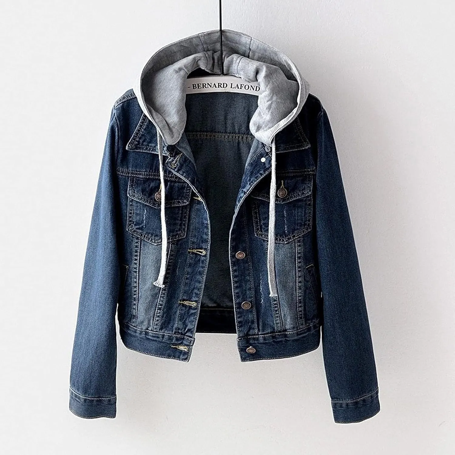 Women Denim Jacket With Hood,2021 Vintage Button Down Distressed Coat Short Jean Jacket Cute Coat With Pocket
