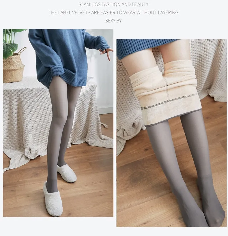 Women Winter Warm Leggings Translucent Pantyhose Fleece Tights Ladies Thermal Wool Sock