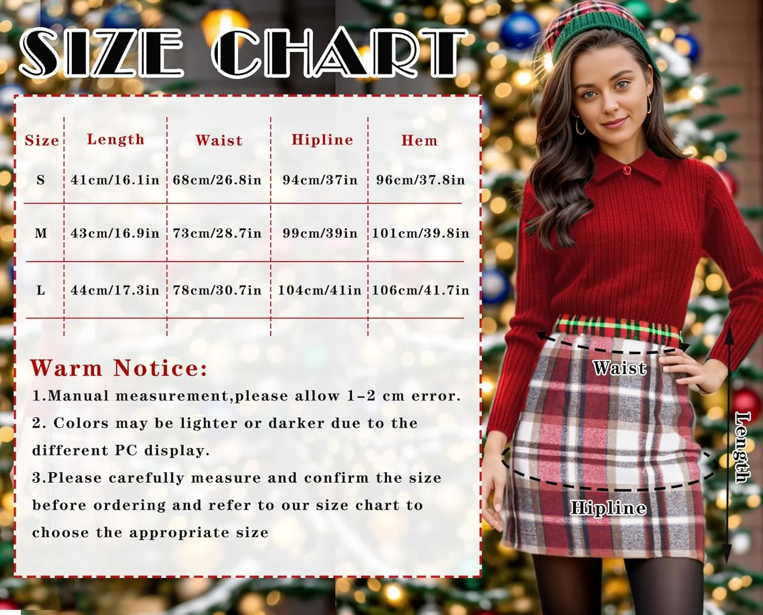Womens Girl High Waisted Plaid Skirt Fall Winter Wool Bodycon Pencil Skirts
