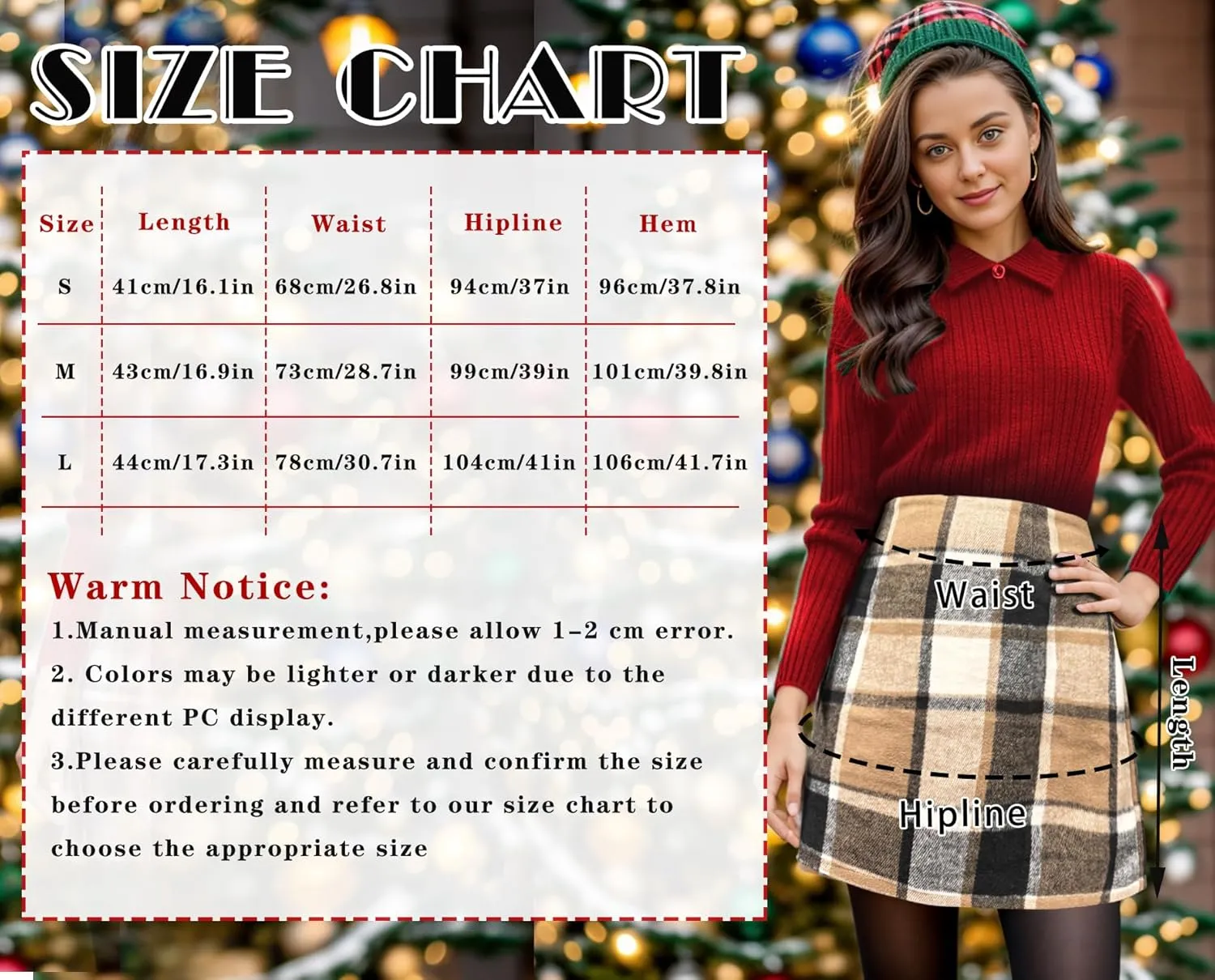 Womens Girl High Waisted Plaid Skirt Fall Winter Wool Bodycon Pencil Skirts