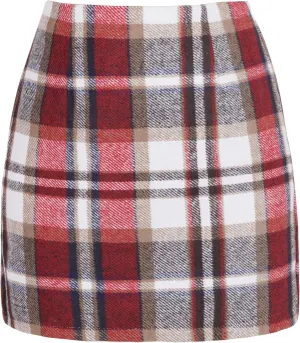 Womens Girl High Waisted Plaid Skirt Fall Winter Wool Bodycon Pencil Skirts