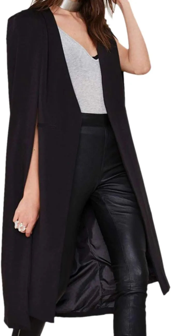 Women's Oversize Open Front Shawl Lapel Outfit Suit Capes 2XXL Notched Angle Sleeve Tunic Cloak Blazers with Pockets