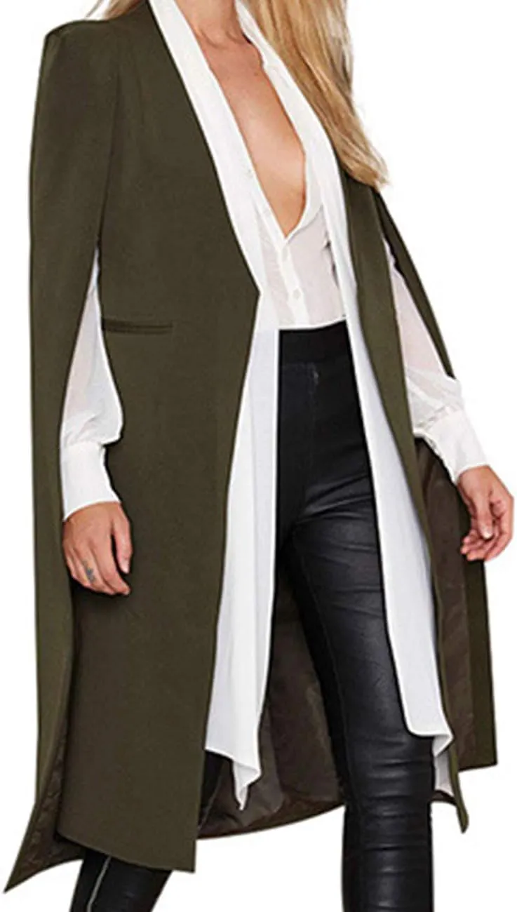 Women's Oversize Open Front Shawl Lapel Outfit Suit Capes 2XXL Notched Angle Sleeve Tunic Cloak Blazers with Pockets