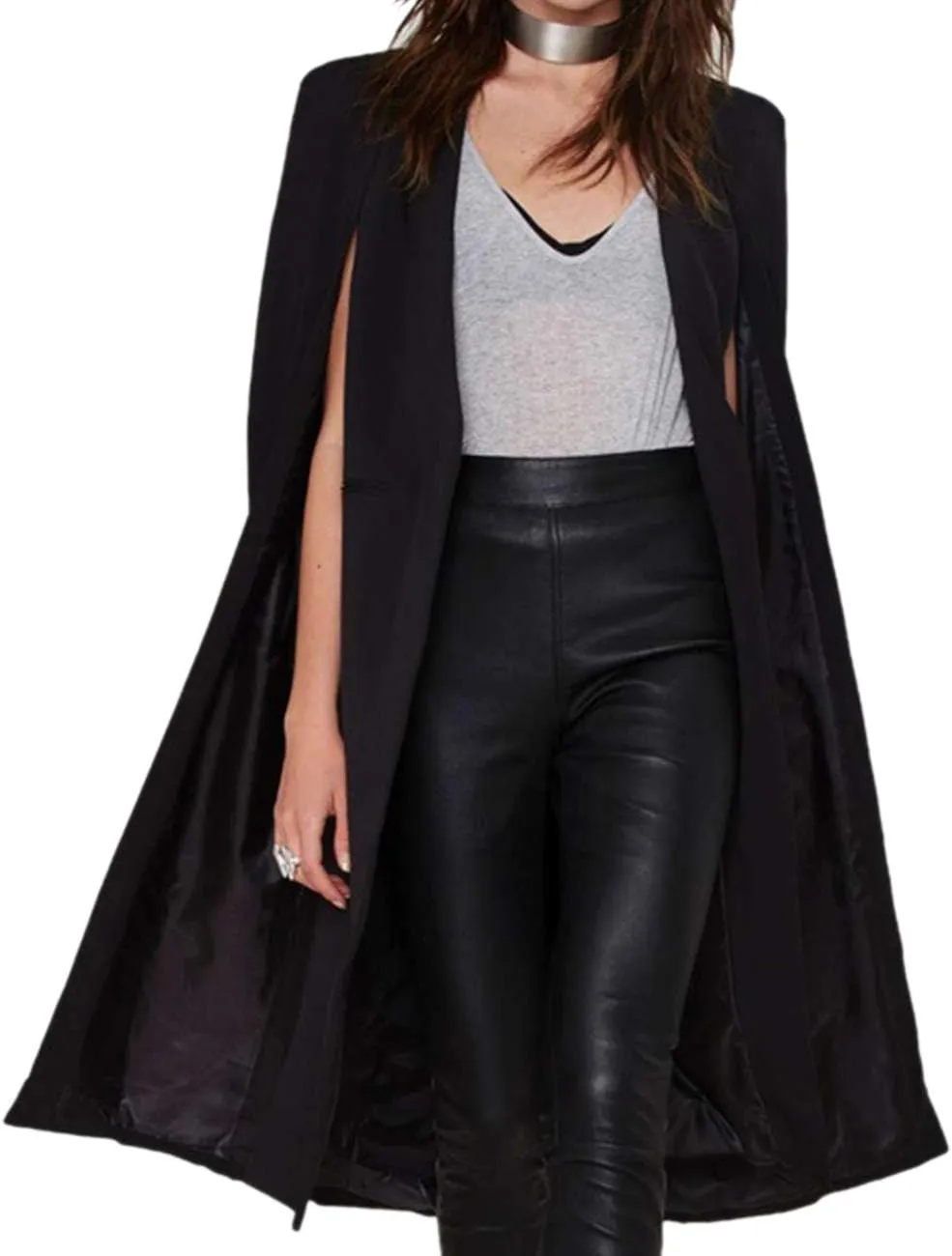 Women's Oversize Open Front Shawl Lapel Outfit Suit Capes 2XXL Notched Angle Sleeve Tunic Cloak Blazers with Pockets