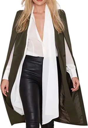 Women's Oversize Open Front Shawl Lapel Outfit Suit Capes 2XXL Notched Angle Sleeve Tunic Cloak Blazers with Pockets