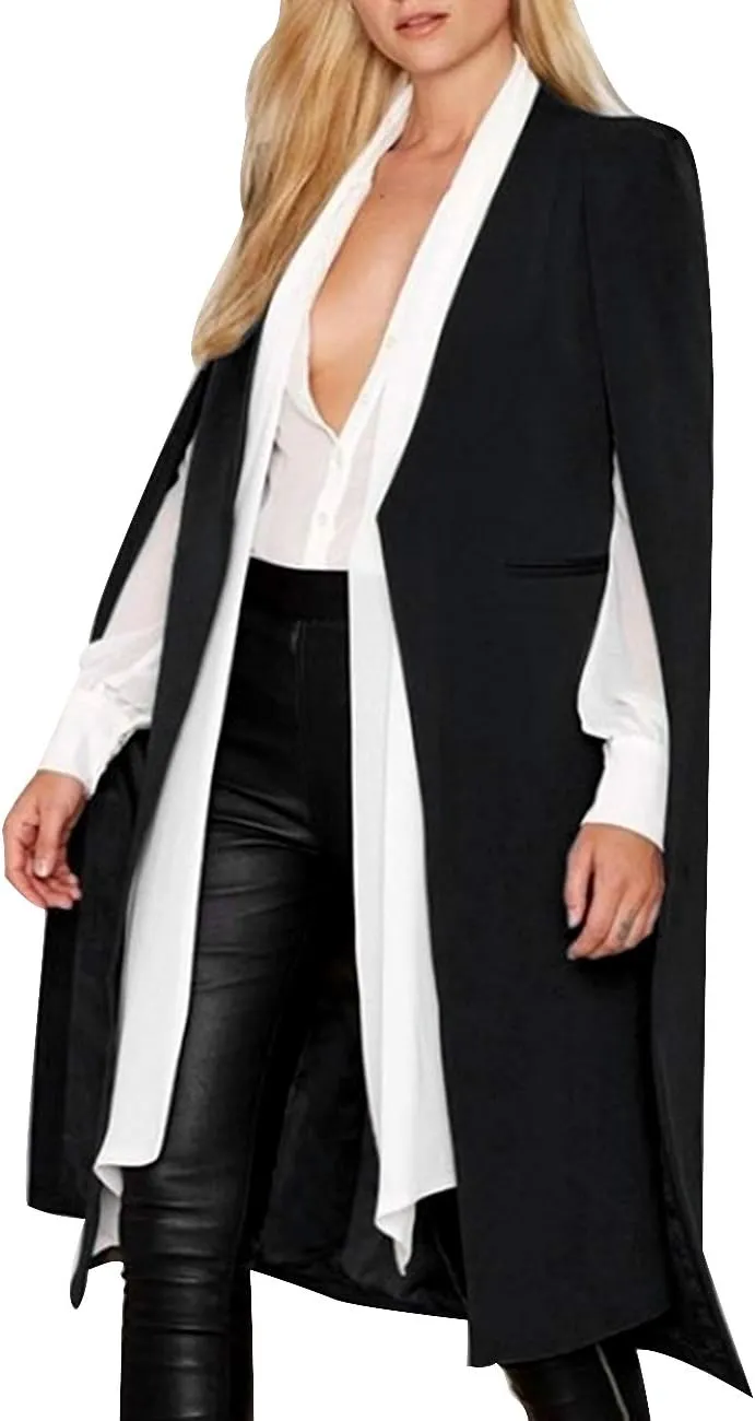 Women's Oversize Open Front Shawl Lapel Outfit Suit Capes 2XXL Notched Angle Sleeve Tunic Cloak Blazers with Pockets