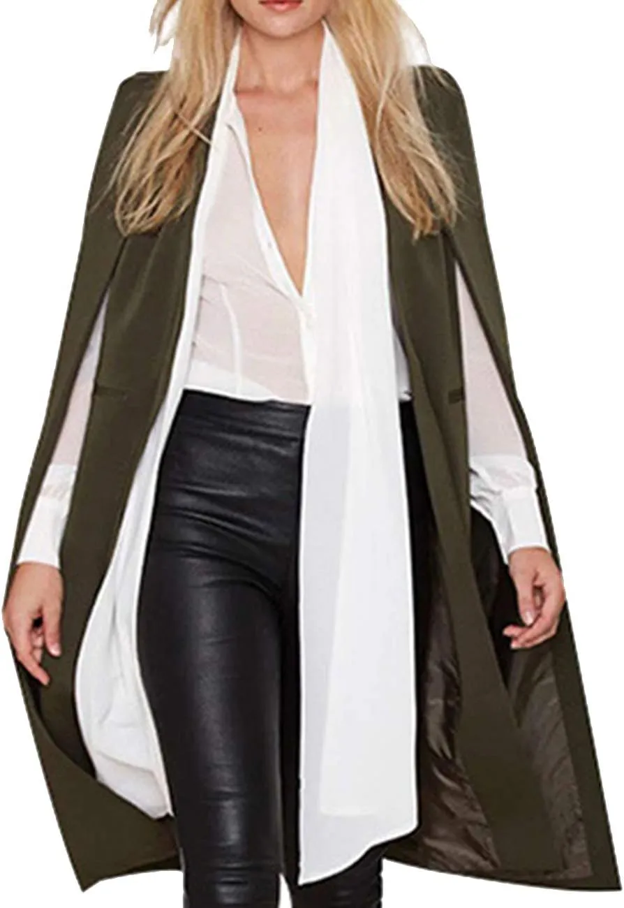 Women's Oversize Open Front Shawl Lapel Outfit Suit Capes 2XXL Notched Angle Sleeve Tunic Cloak Blazers with Pockets
